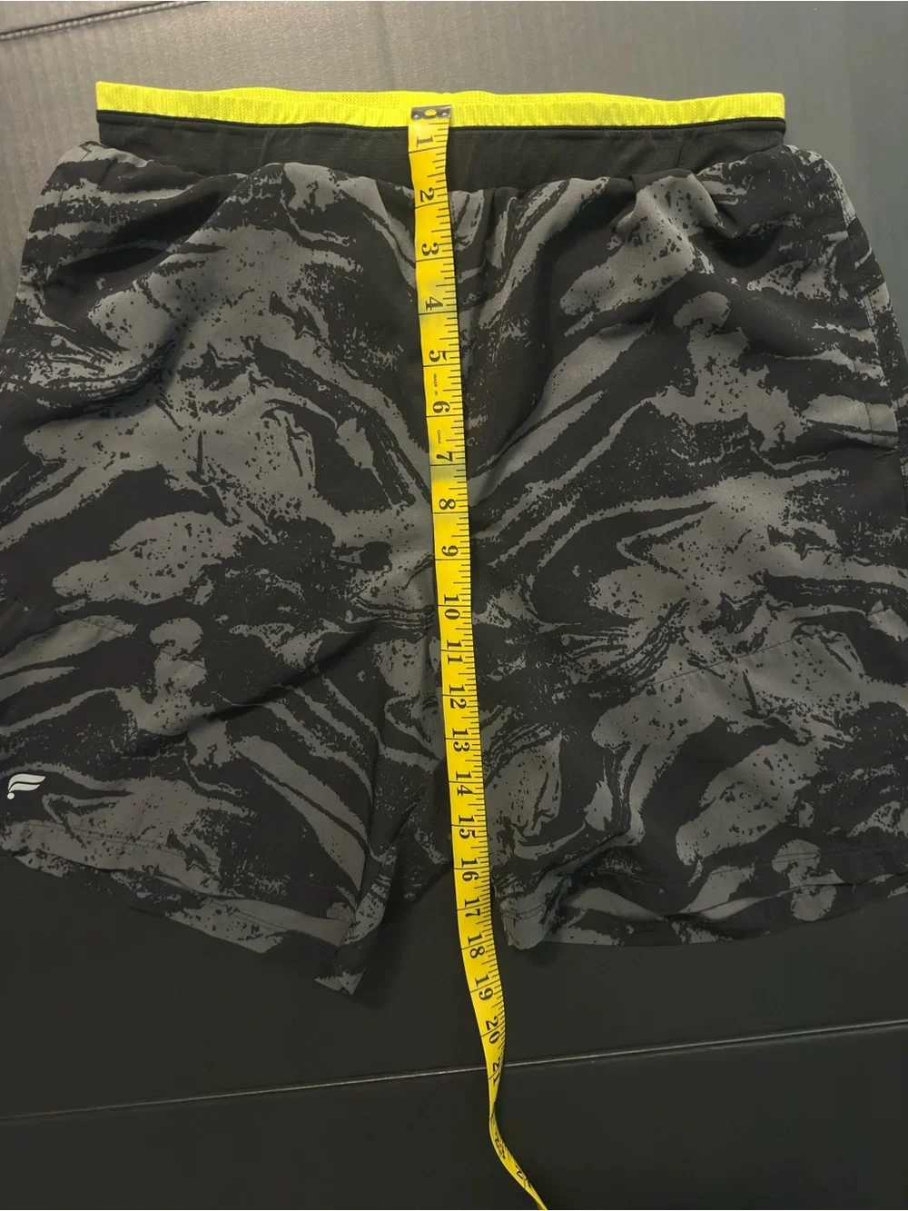 Fabletics Men’s Athletic Shorts - Gray with Neon Yellow Waistband